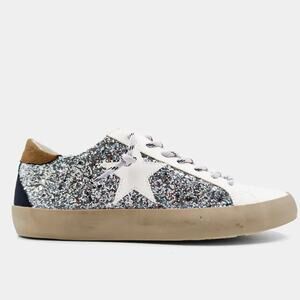Shu Shop Paula Sneakers Silver Glitter Star Low Top Fashion Shoes Size 6